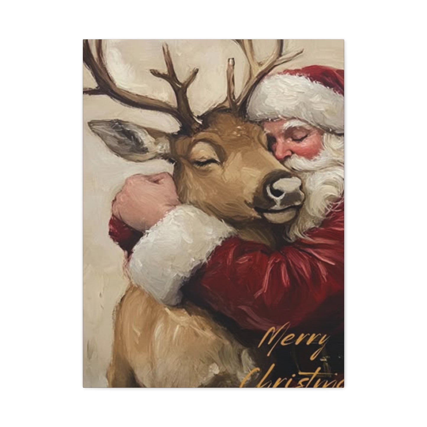Santa Claus Hugging A Reindeer Wall Art & Canvas Prints