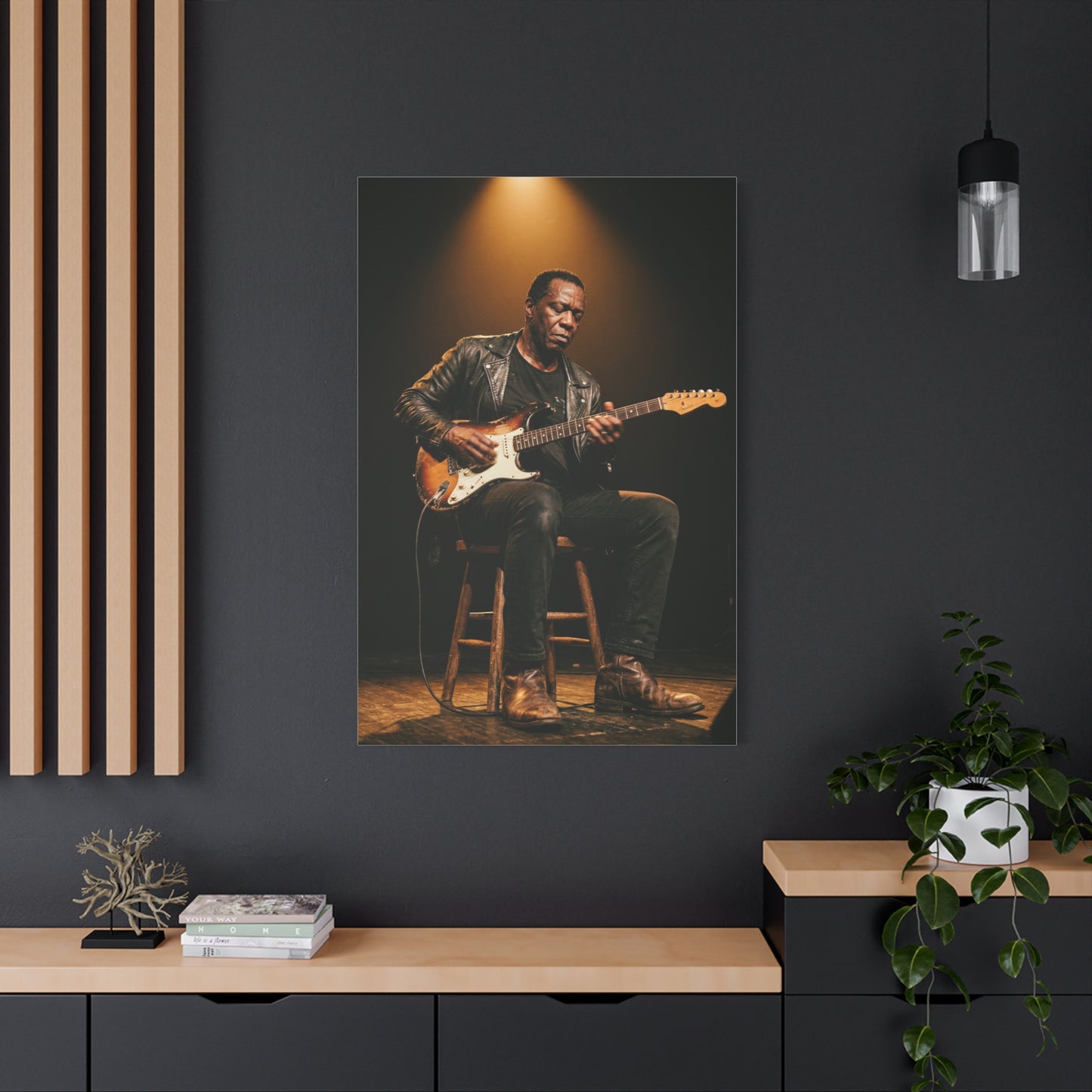 Blues Guitarist Intimate Spotlight Wall Art & Canvas Print