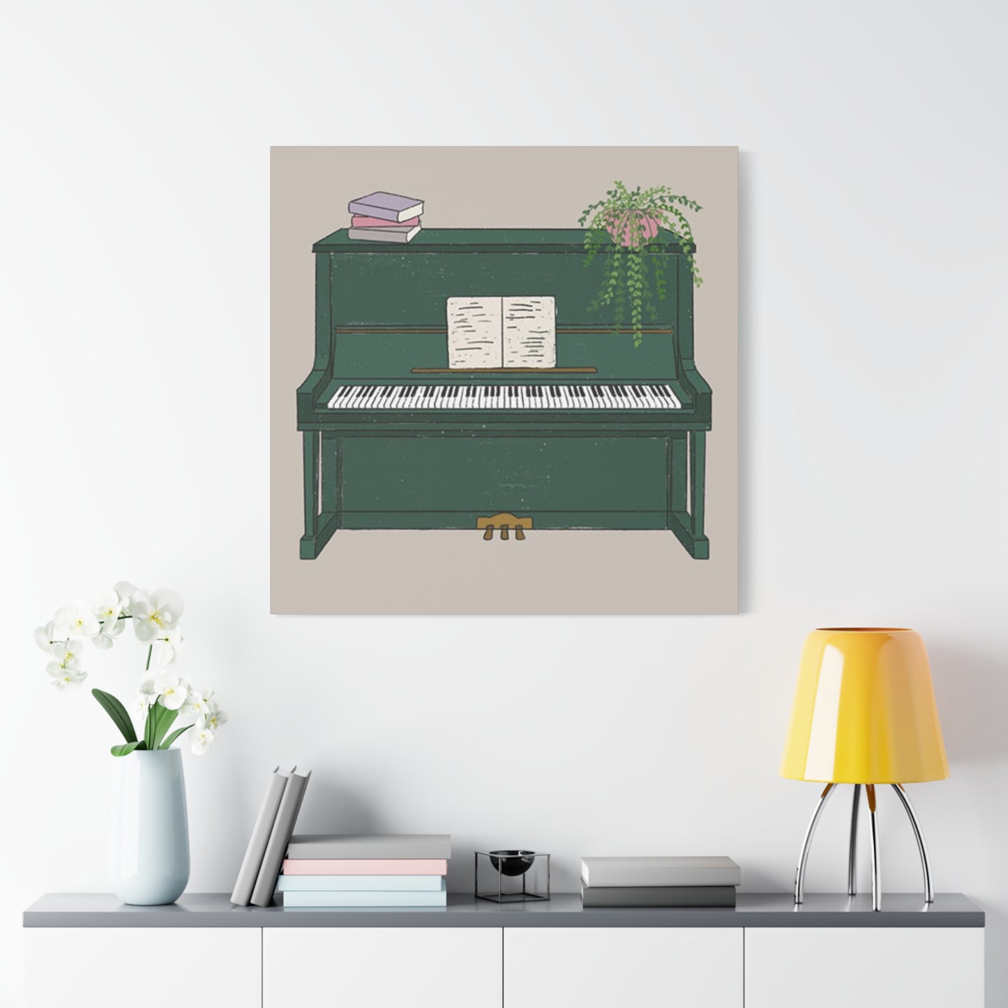 Green Piano Drawing Wall Art & Canvas Prints