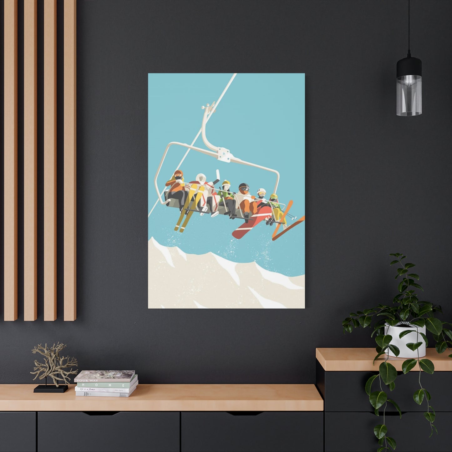 Five Skiers On Gondola Wall Art & Canvas Prints