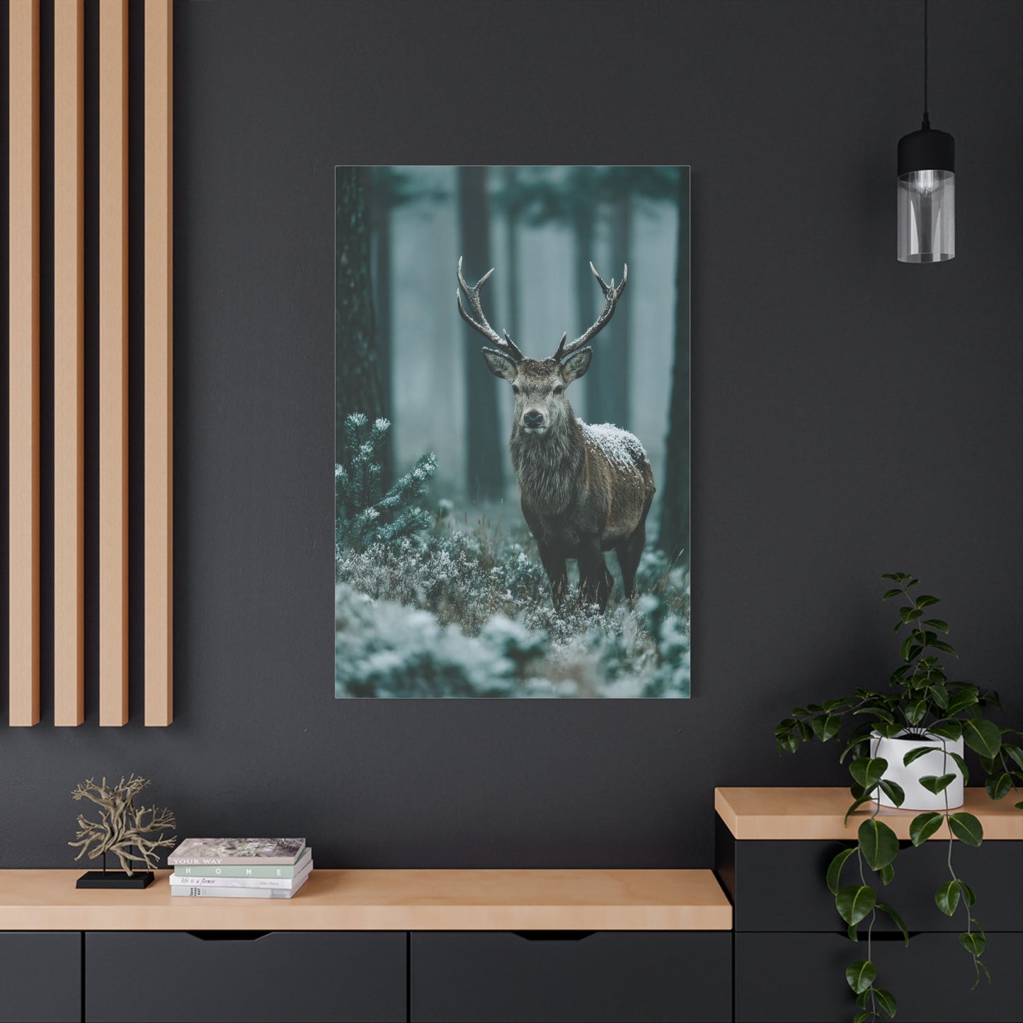 Winter Pine Stag Portrait Wall Art & Canvas Print