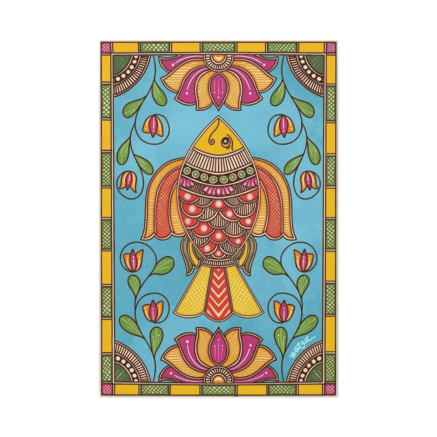 Vibrant Madhubani Fish Wall Art & Canvas Prints