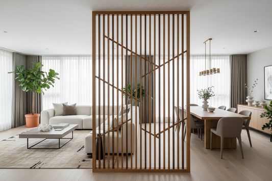 Creative Wooden Partitions for a Stylish Living-Dining Room Separation