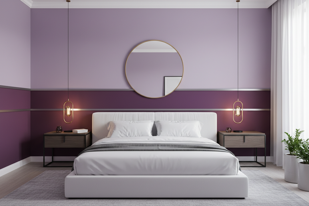 Elegant Two-Tone Purple Wall Designs for Modern Bedrooms