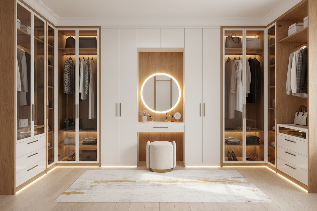 Elegant Wardrobes with Integrated Dressing Tables and Mirrors