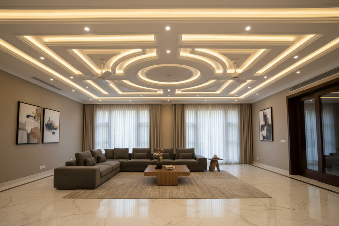 Elevate Your Hall: POP Ceiling Design Ideas for Rooms with Two Fans