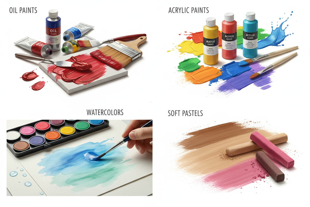 Exploring the World of Paints: Oils, Acrylics, Watercolours, and Pastels Explained