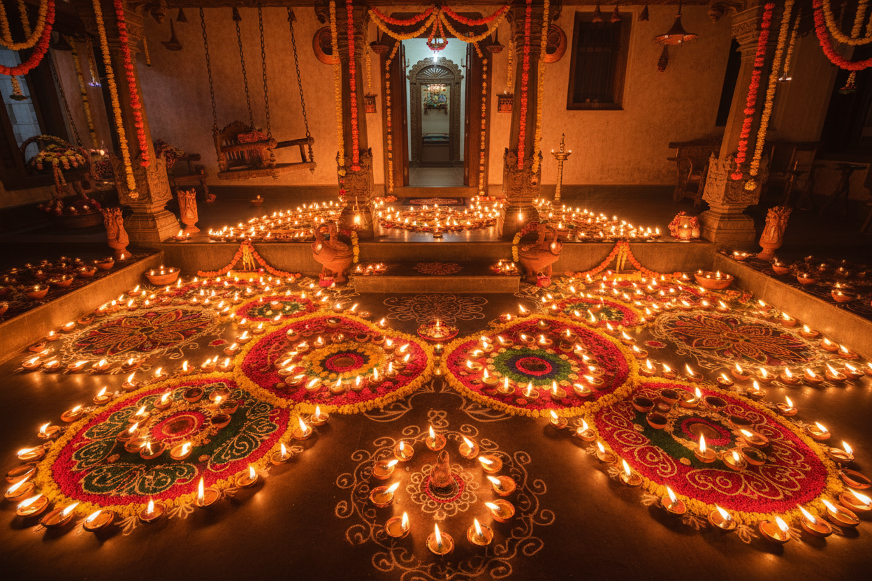 Glowing Homes: Beautiful Diya Decoration Ideas for Karthigai Deepam