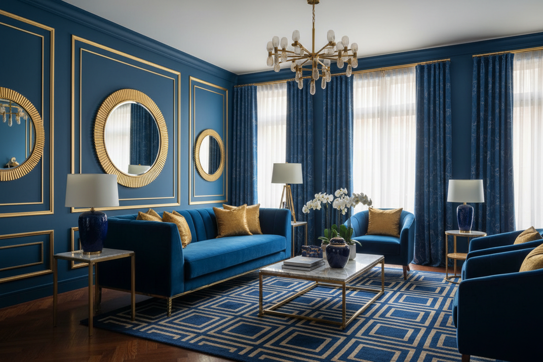 Harmonious Azure and Golden Interior Schemes: Revolutionary Color Combinations for Transformative Home Environments