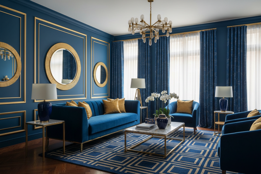 Harmonious Azure and Golden Interior Schemes: Revolutionary Color Combinations for Transformative Home Environments
