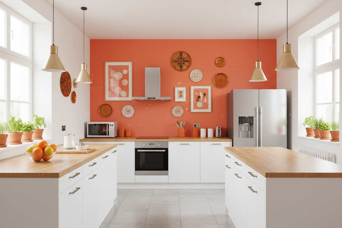 Radiant Kitchen Transformation: Embrace Orange Wall Decor for a Refreshing Ambiance