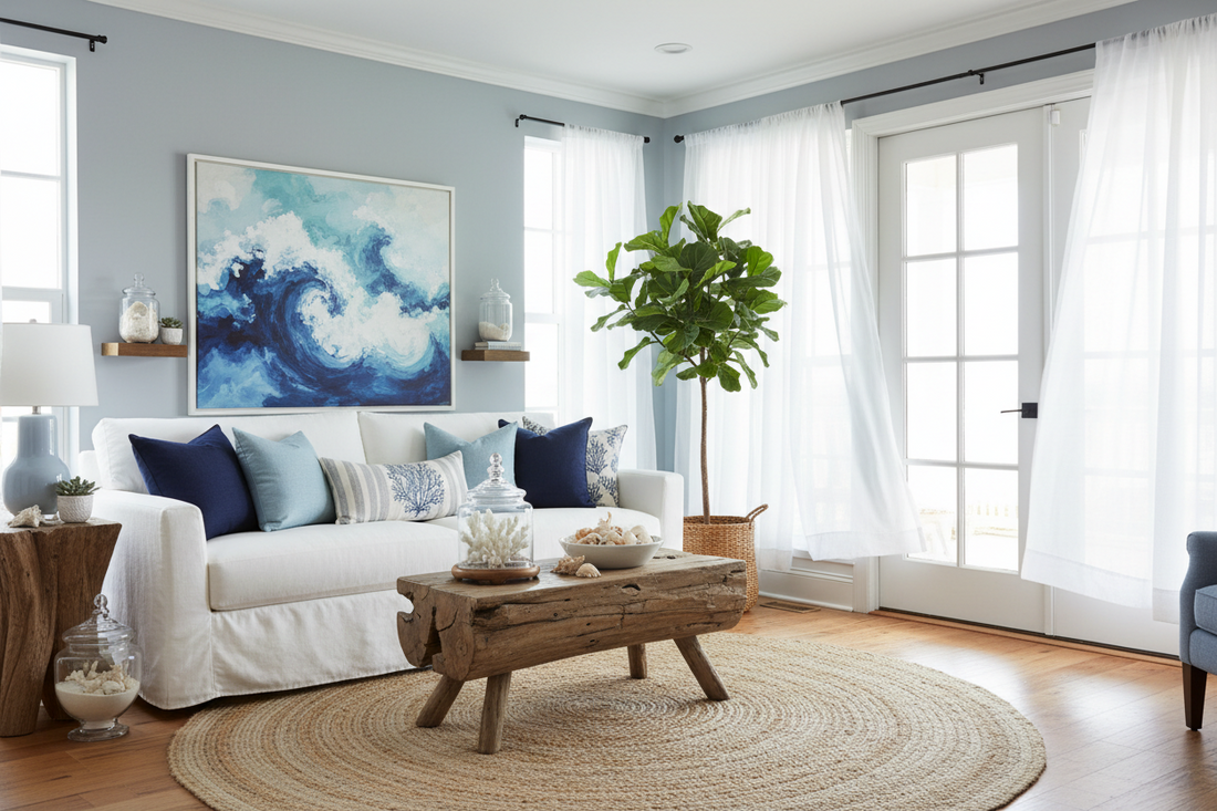 Seaside Serenity: Blue Coastal Living Room Decor