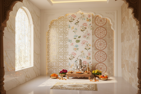 Transform Your Pooja Room: 5 Tile Designs for a Calm and Peaceful Ambiance