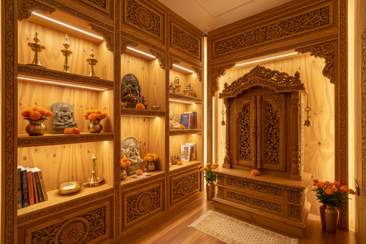 Transform Your Sacred Space With These Gorgeous Plywood Pooja Room Designs