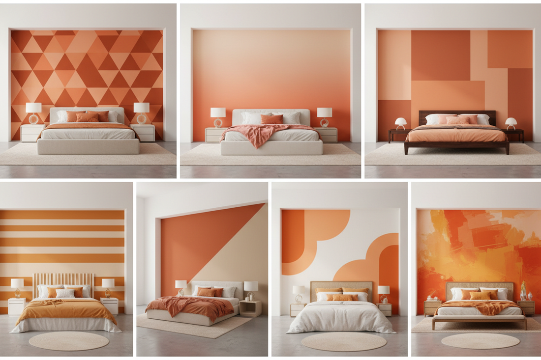 Vibrant Chromatic Harmony: Seven Dynamic Orange Dual-Tone Bedroom Wall Concepts