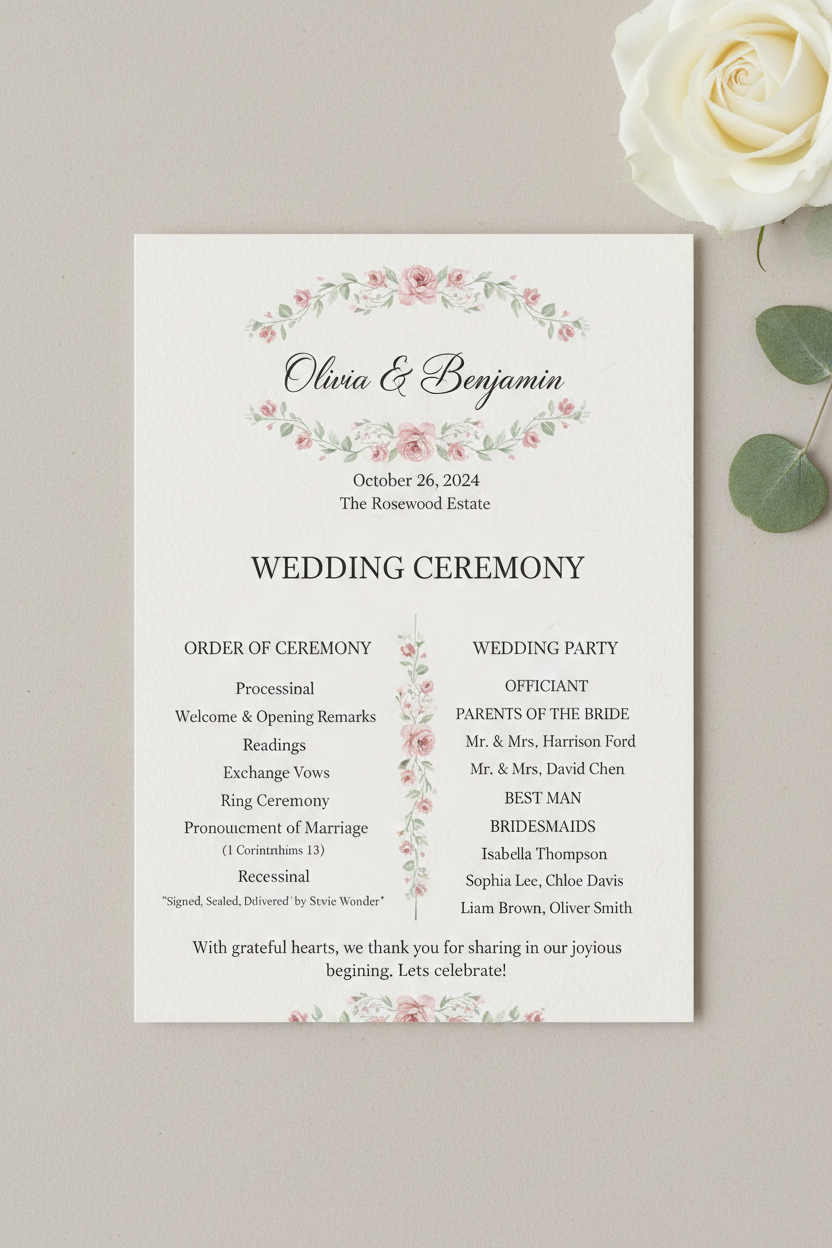 Wedding Program Templates & Phrasing Inspiration