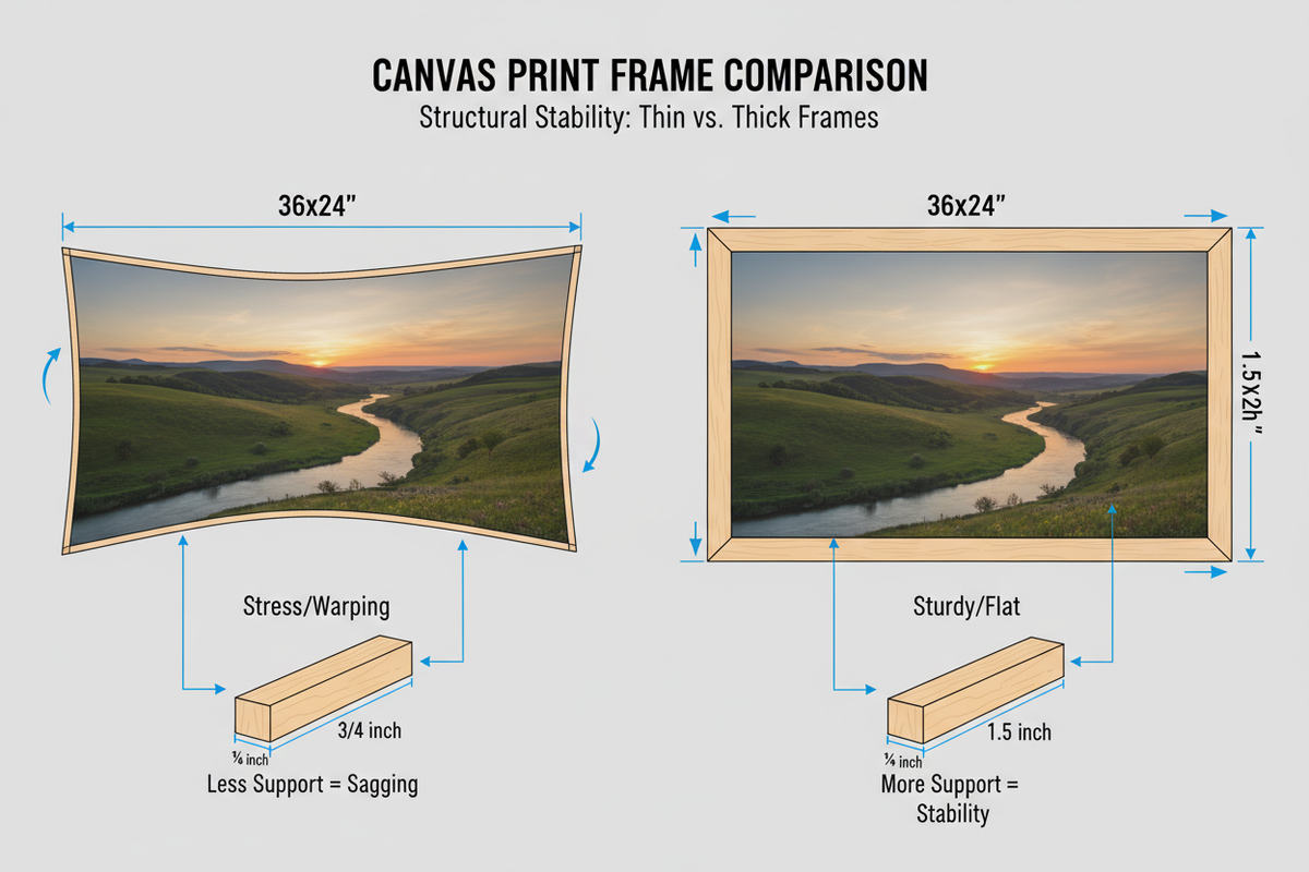 Why Larger Canvas Prints Need a Stronger Frame: A Comparison of 1.5″ vs 3/4″ Frames