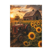 Rustic Farmhouse Sunflower Field Tractor Wall Art & Canvas Print