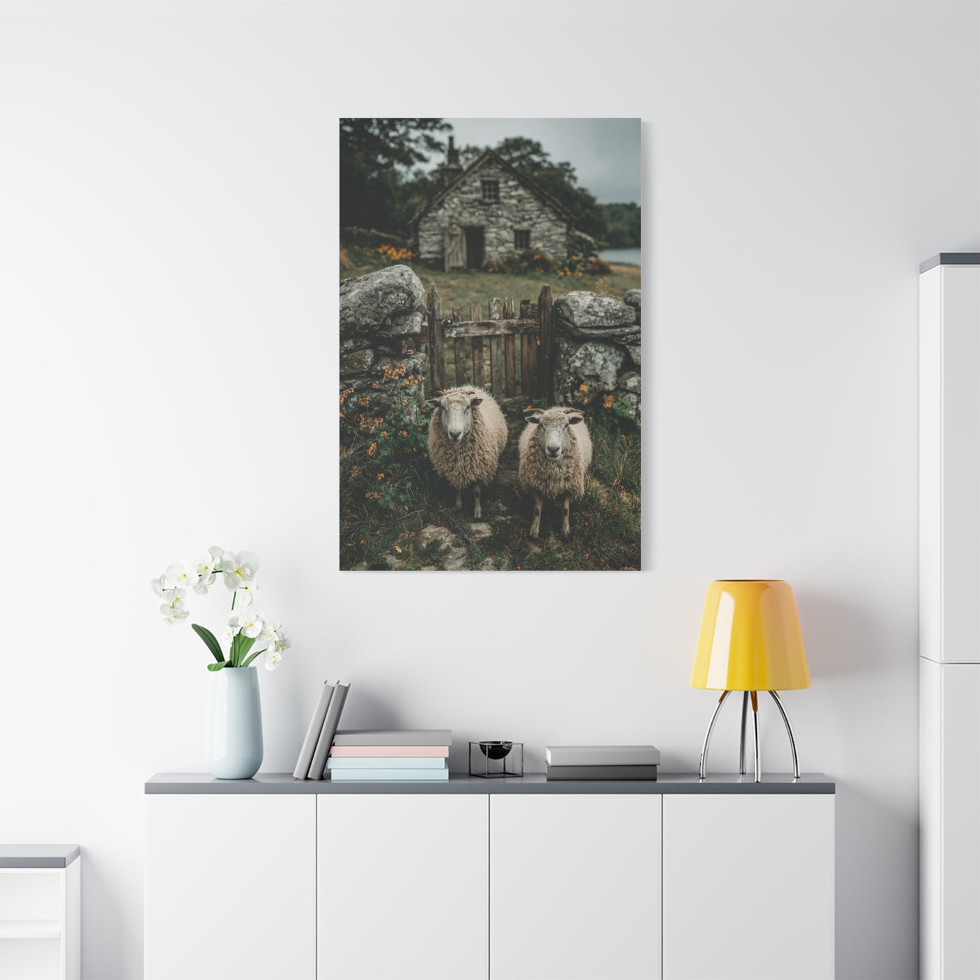 Sheep at Farmhouse Gate Wall Art & Canvas Print