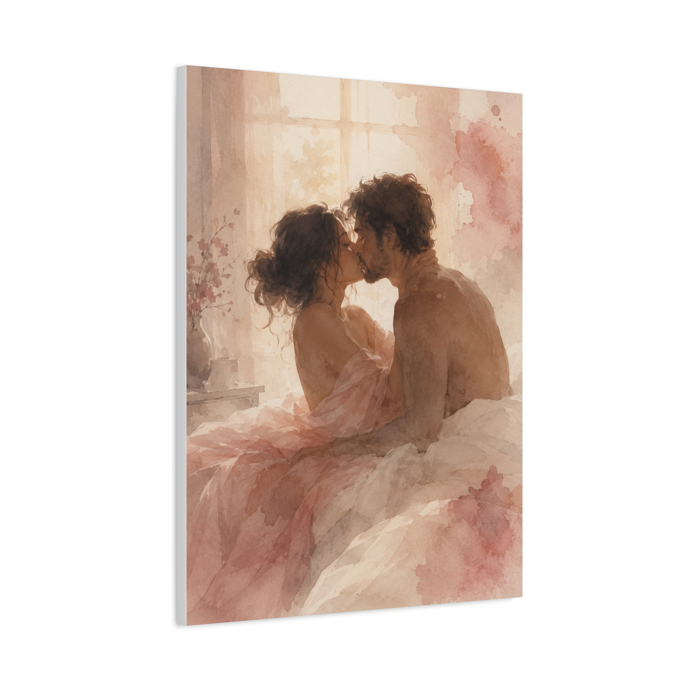 Soft Watercolor Intimate Kiss Scene Wall Art & Canvas Print