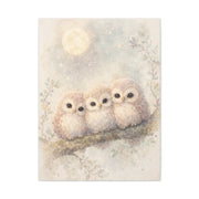 Moonlit Owlet Trio Watercolor Wall Art & Canvas Print