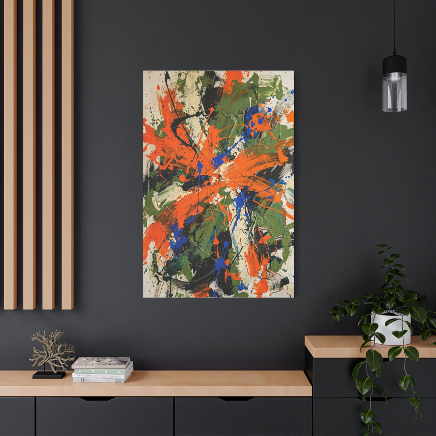 Expressionist Orange Burst Action Painting Wall Art & Canvas Print