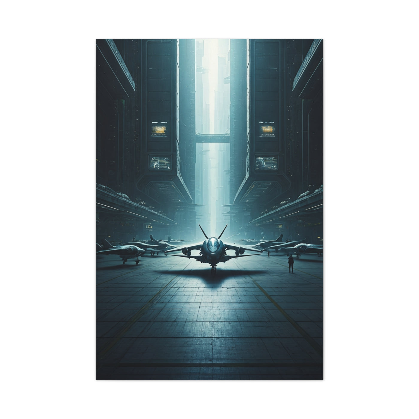 Futuristic Aircraft Hangar Scene Wall Art & Canvas Prints