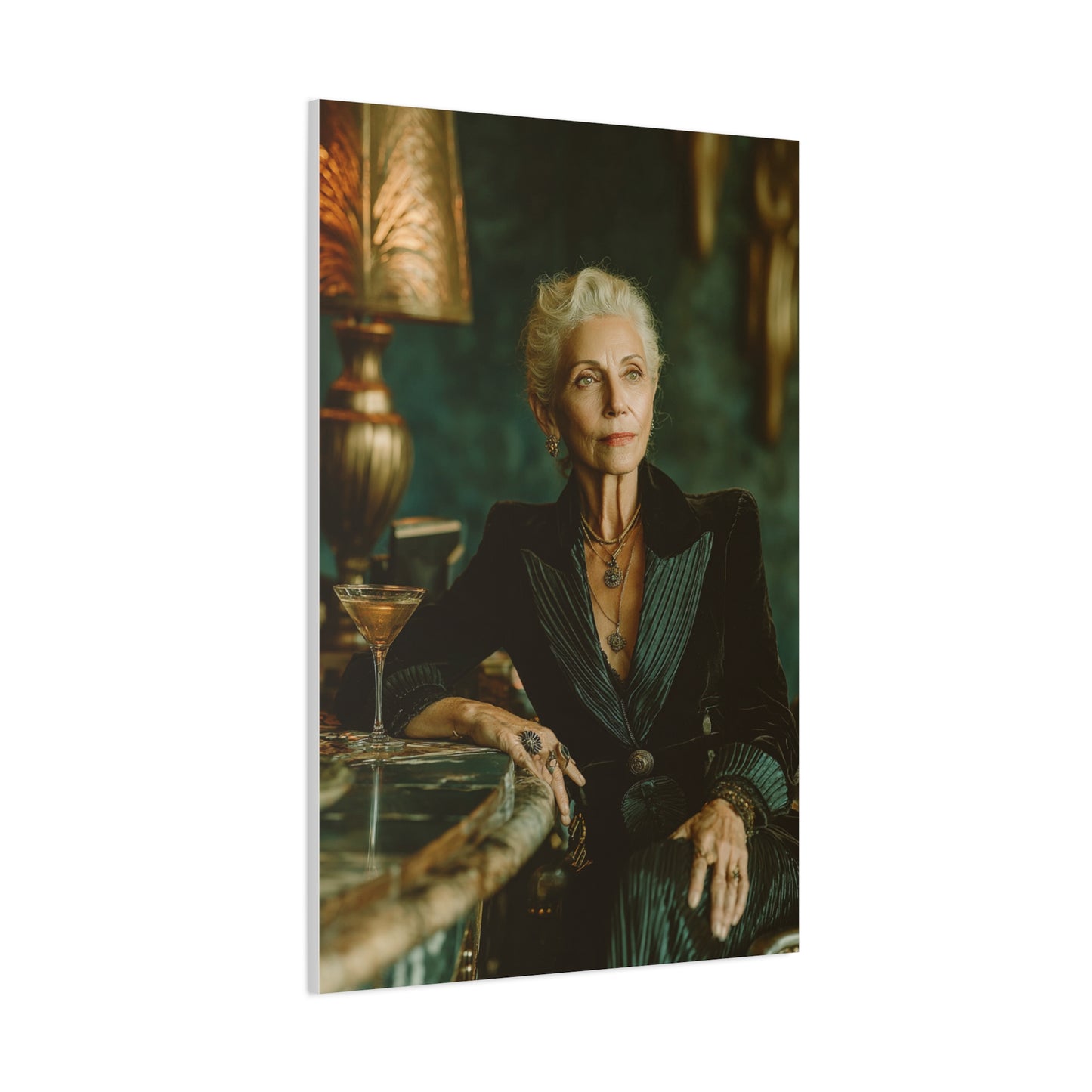 Silver-Haired Woman Martini Portrait Wall Art & Canvas Print
