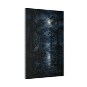 Moonlit Bayou Heron Scene Wall Art & Canvas Print