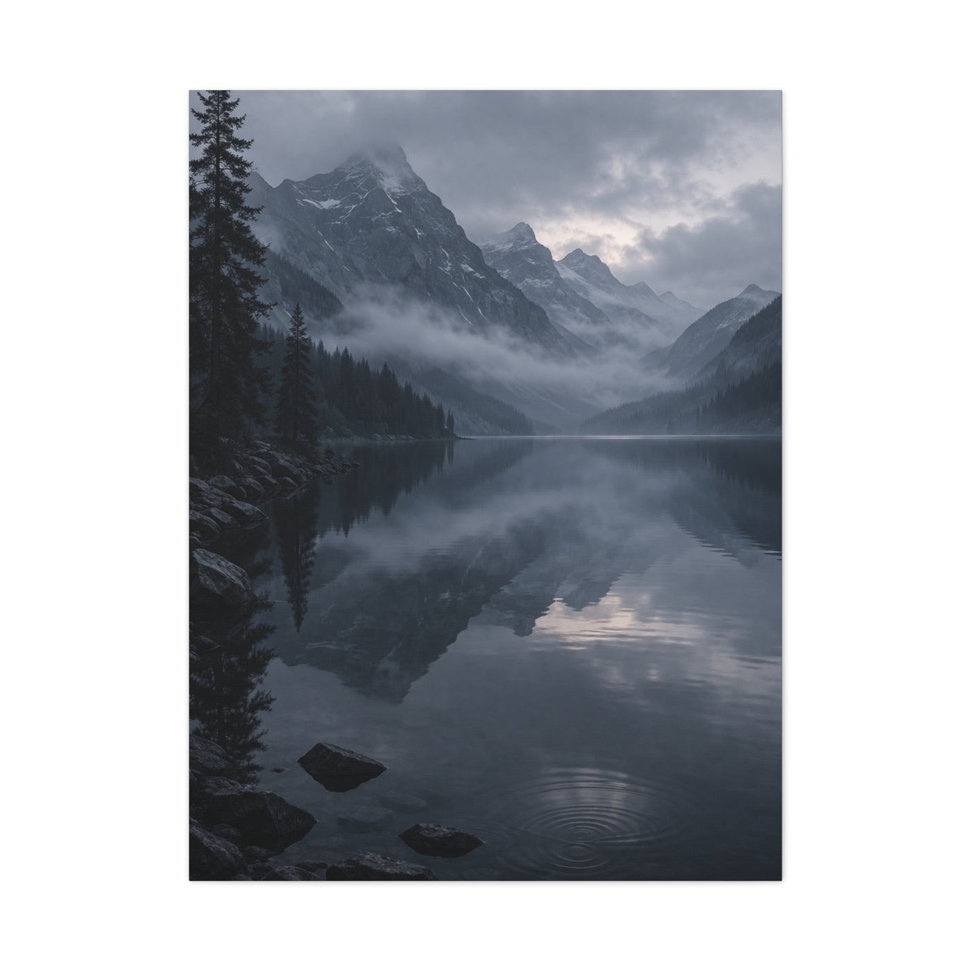 Misty Mountain Lake Reflection Wall Art & Canvas Print