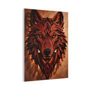 Geometric Carved Wood Wolf Head Sculpture Wall Art & Canvas Print