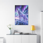 Aurora Night White Wolf Howling Scene Wall Art & Canvas Print