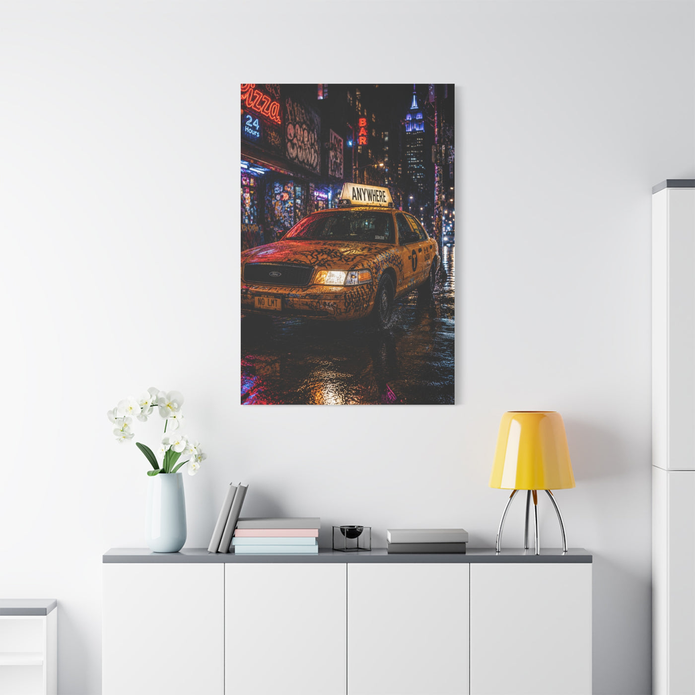 NYC Graffiti Taxi Night Street Wall Art & Canvas Print