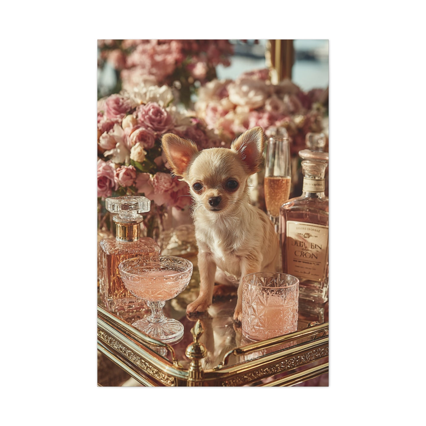 Chihuahua Champagne Bar Cart Wall Art & Canvas Print