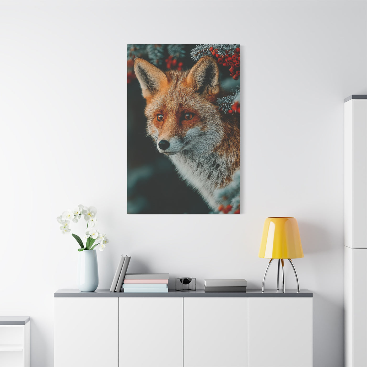 Winter Berry Fox Portrait Wall Art & Canvas Print
