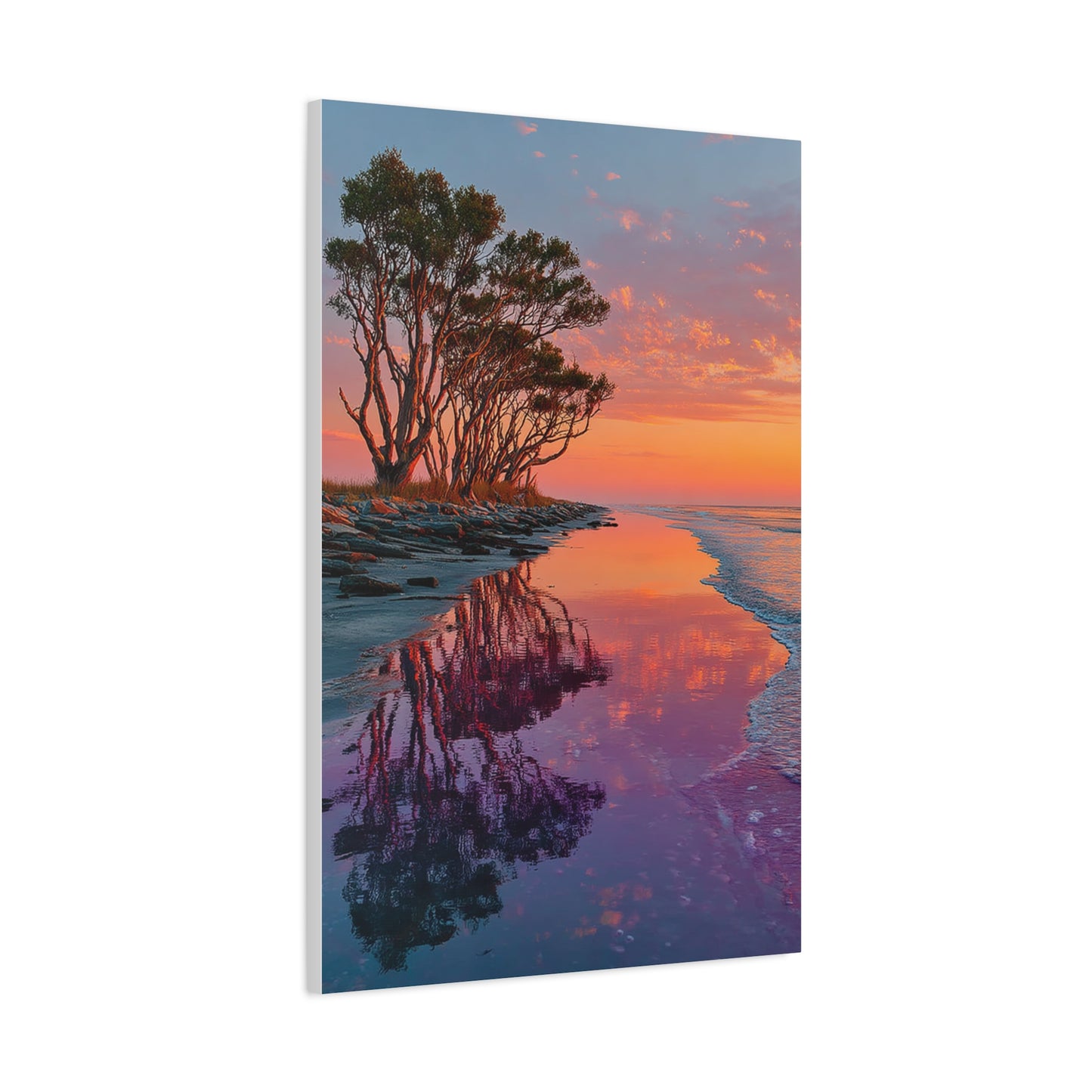 Driftwood Coastal Reflection Sunrise Wall Art & Canvas Print