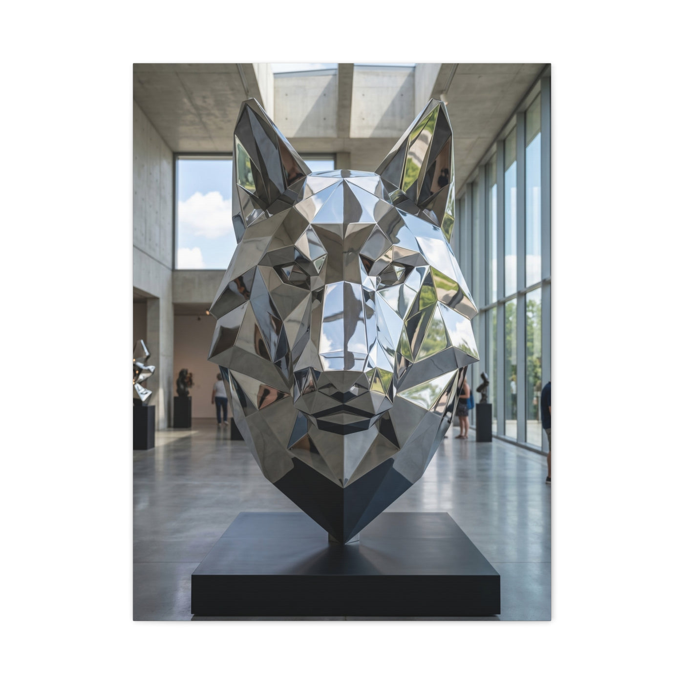 Geometric Chrome Wolf Head Sculpture Wall Art & Canvas Print