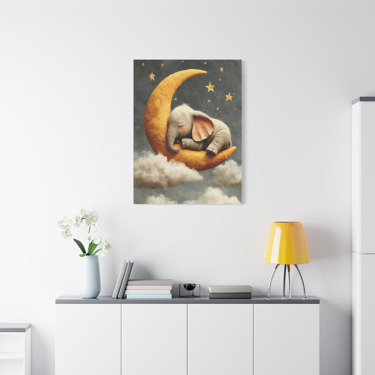 Baby Elephant Moon Dream Wall Art & Canvas Print