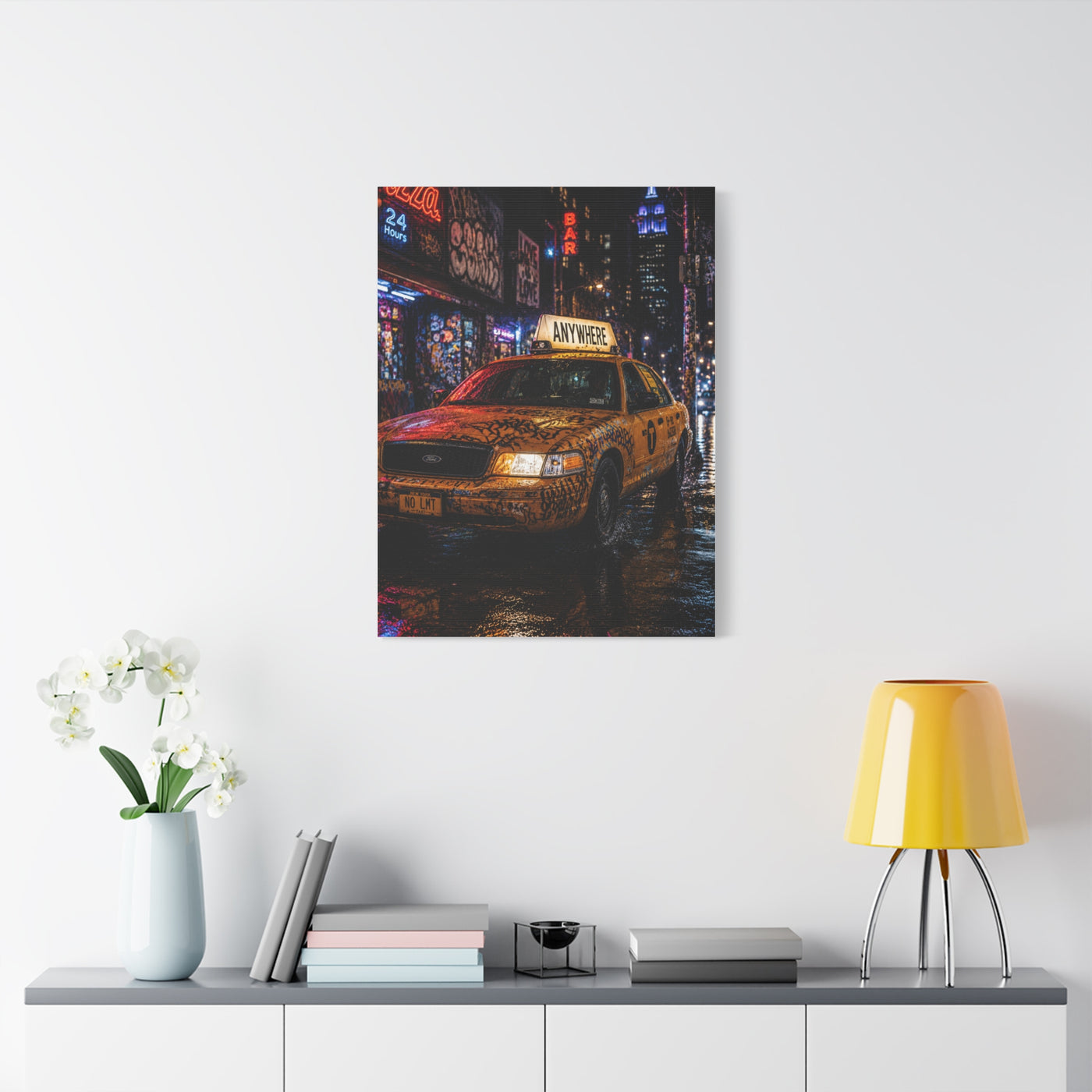 NYC Graffiti Taxi Night Street Wall Art & Canvas Print