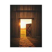 Open Barn Door at Sunrise Wall Art & Canvas Prints
