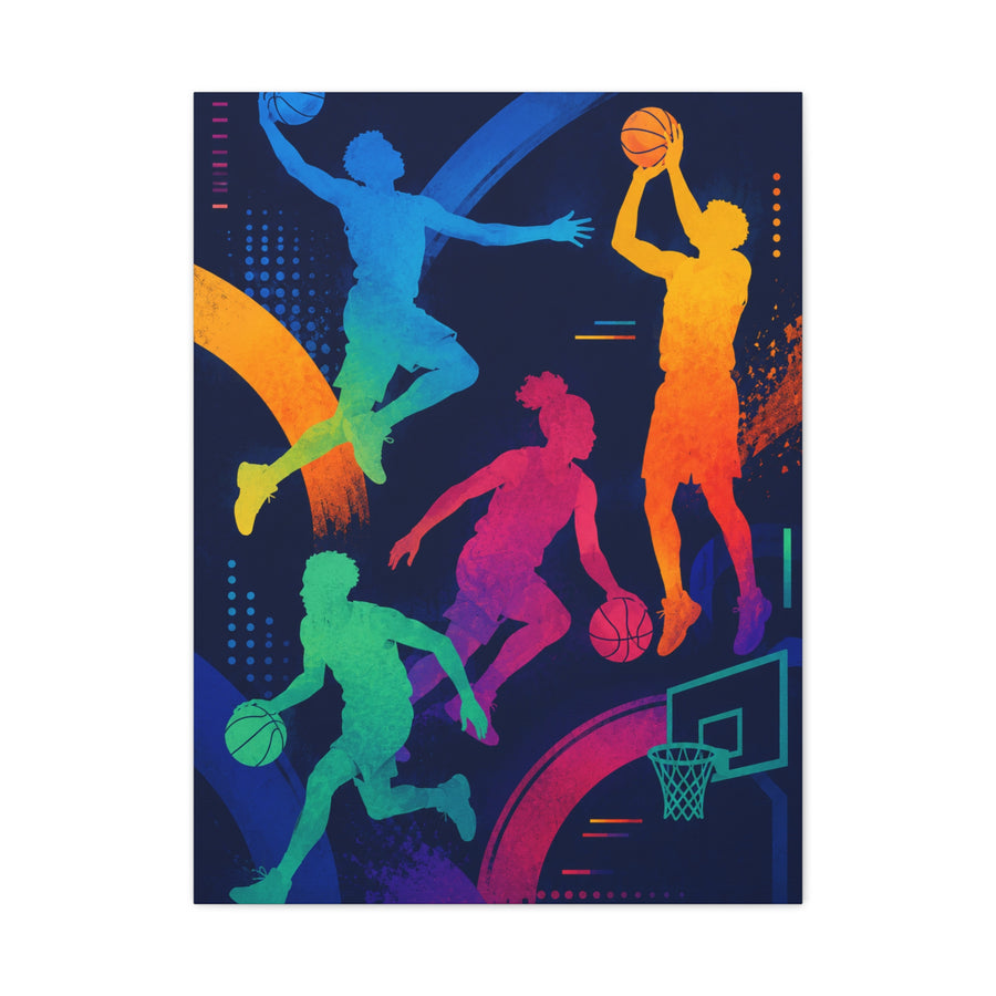 Rainbow Basketball Silhouette Sports Wall Art & Canvas Print
