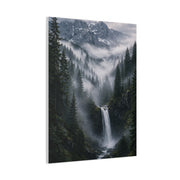 Fog-Filled Conifer Valley & Waterfall Wall Art & Canvas Print