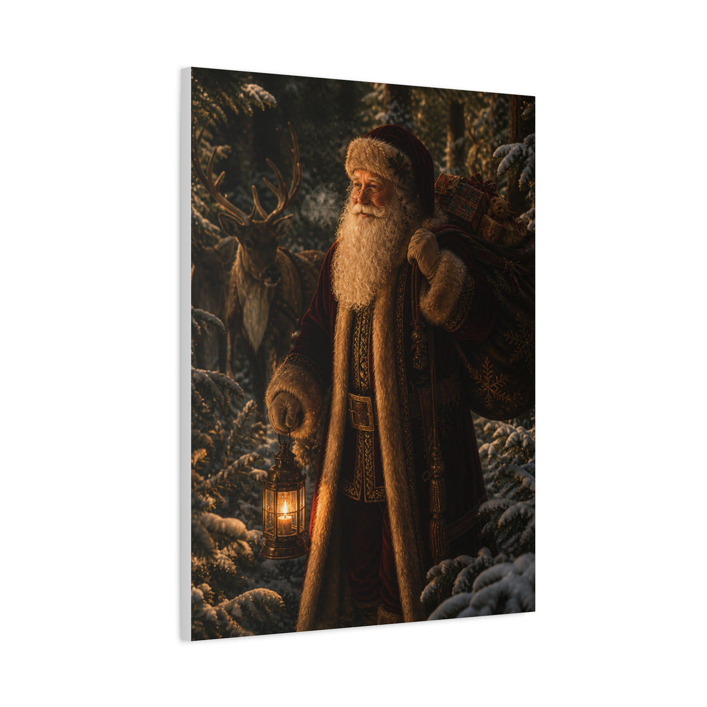 Woodland Lantern Santa Wall Art & Canvas Print