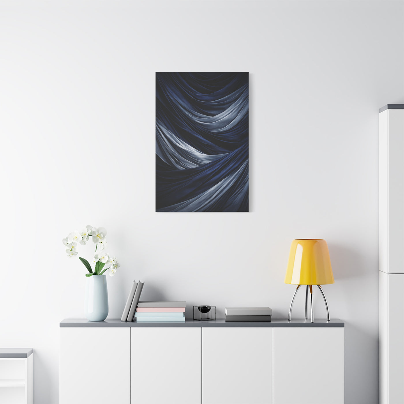 Draped Navy Textile Abstraction Wall Art & Canvas Print