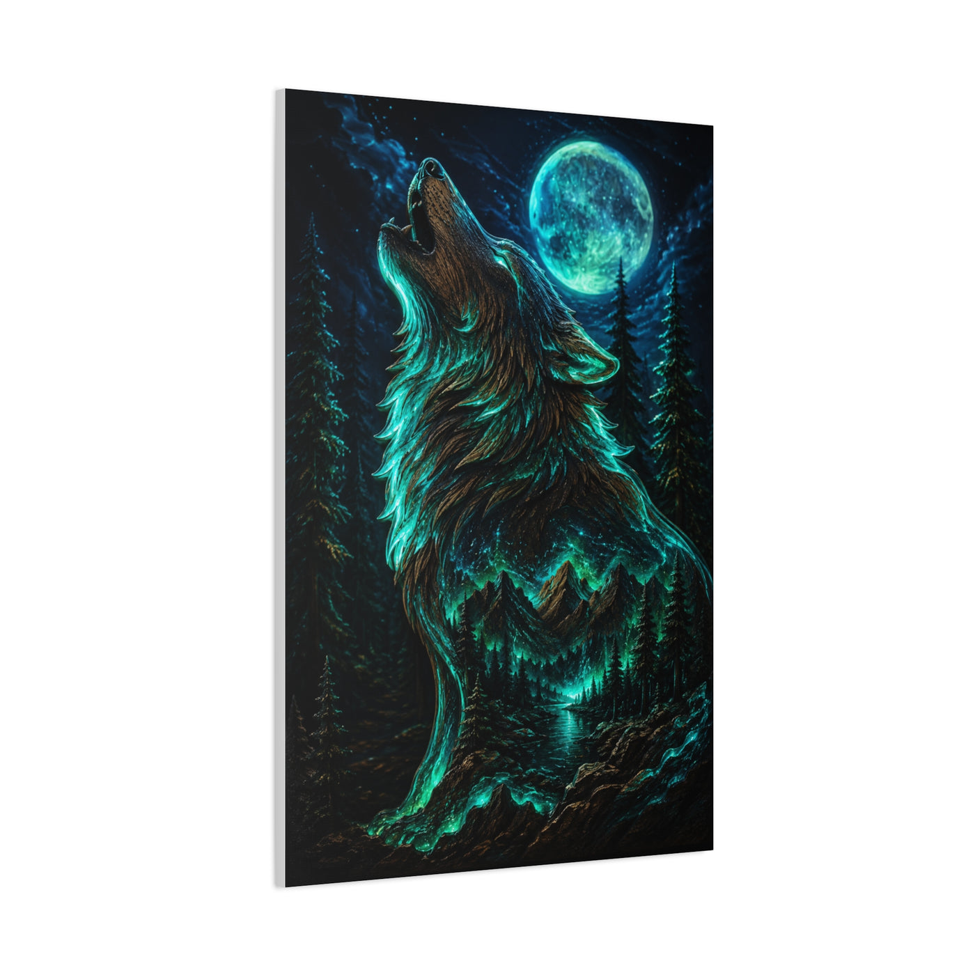 Celestial Spirit Wolf Dual Form Scene Wall Art & Canvas Print