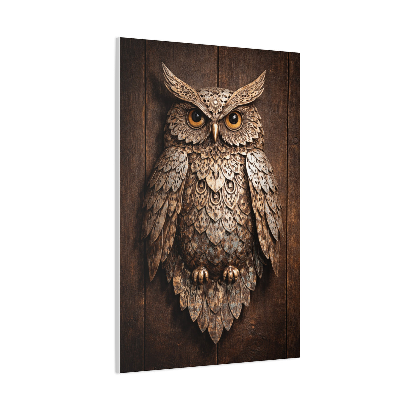 Rustic Metal Owl Sculpture Wall Art & Canvas Print
