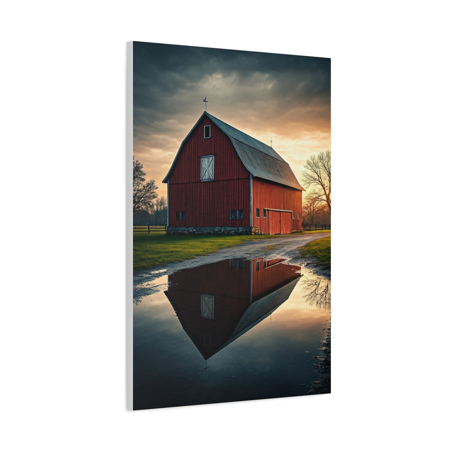 Reflected Red Barn at Dusk Wall Art & Canvas Prints