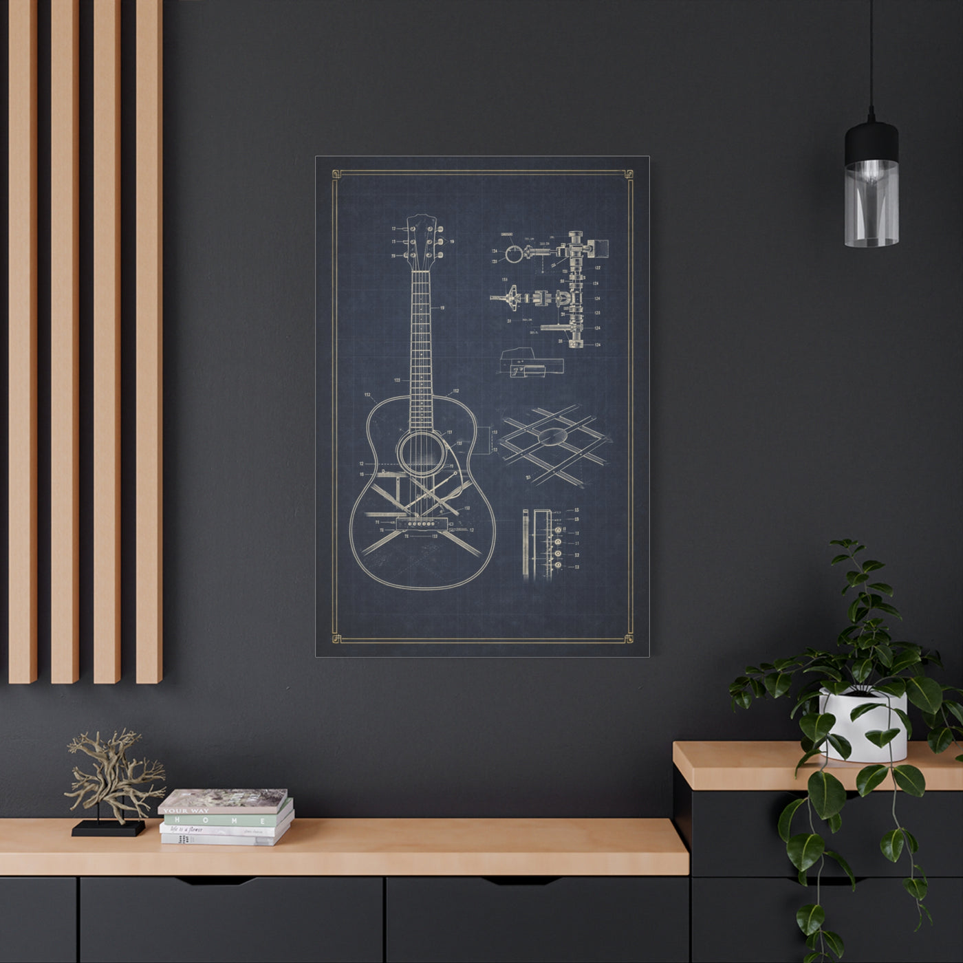 Acoustic Guitar Blueprint Study Wall Art & Canvas Print