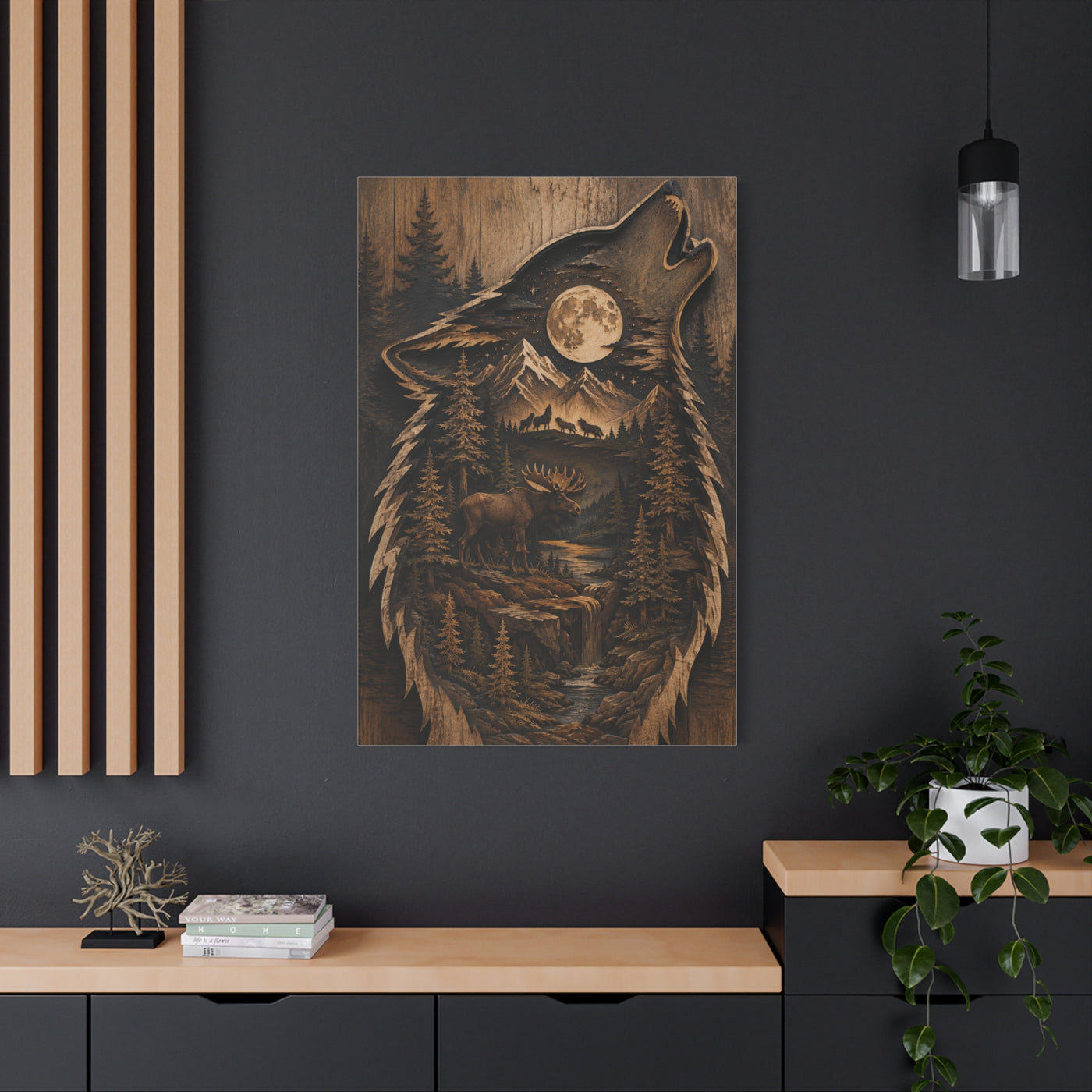 Forest Silhouette Wolf Storyscape Wood Panel Wall Art & Canvas Print