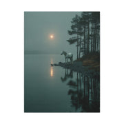 Gray Horse Moonlit Lake Wall Art & Canvas Print